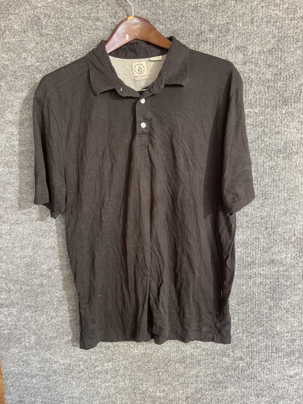 Volcom Polo Shirt Mens XL Black Short Sleeve Logo Cotton Blend Knit Casual